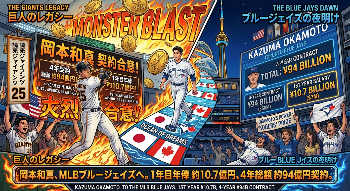 岡本和真とブルージェイズの契約内容をイメージした画像