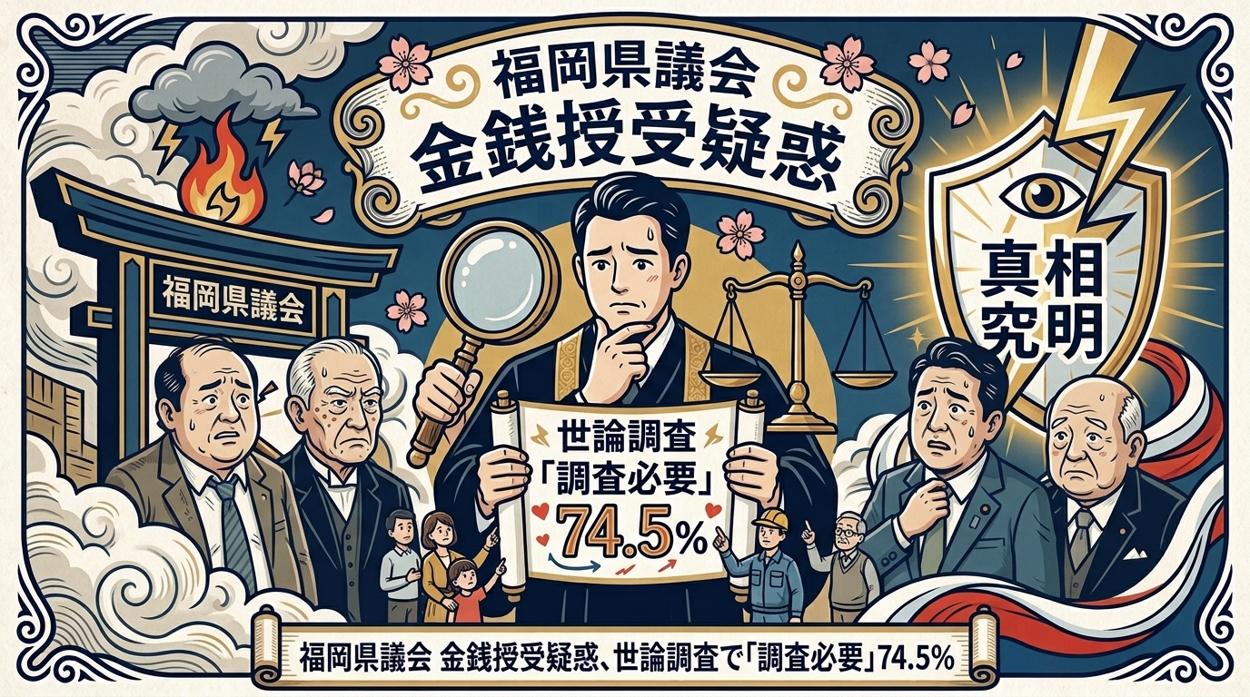 福岡県議会の金銭授受疑惑、世論調査で74.5%が「調査必要」
