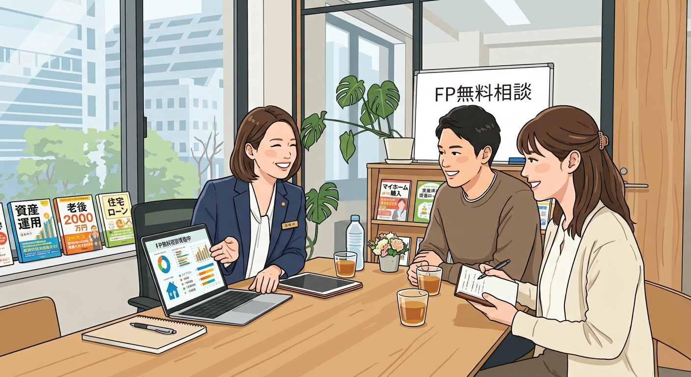 FP無料相談「せつやくん」で資産運用について相談する様子のイラスト